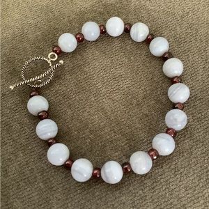 Blue Lace Agate and Garnet Beaded Bracelet